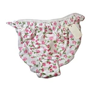 NWT 1990s EJC Shiny Satin String Bikini White Floral Bows Size 8 Women's L New